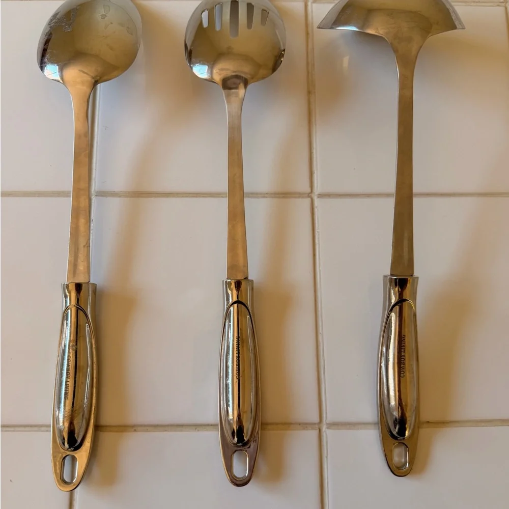 Cowboy Living Western Buckle Style Silver gold Serving Utensil Set of 3 EUC